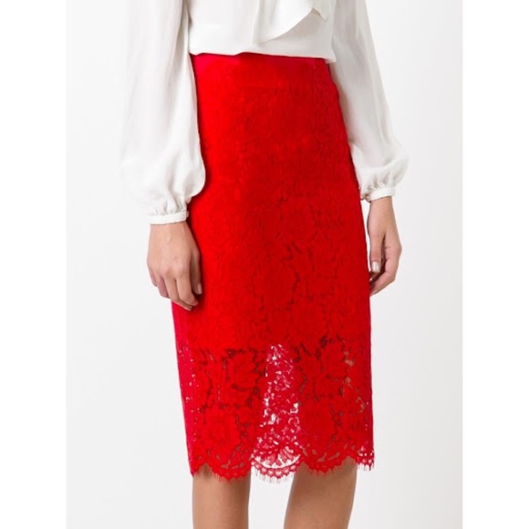 NWT H&M Red Lace Pencil Skirt - Picture 1 of 12